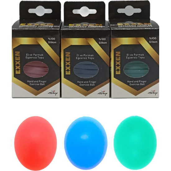 Exxen 3 Lü Set El Bilek Parmak Güçlendirme Egzersiz Topu - Silikon Stres Topu Kırmızı/mavi/yeşil Sert/orta Sert/yumuşak