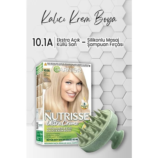 L'oréal Paris Garnier Nutrisse Saç Boyası 10.1a Ekstra Açık Küllü Sarı Ve Masaj Şampuan Fırçası Yeşil