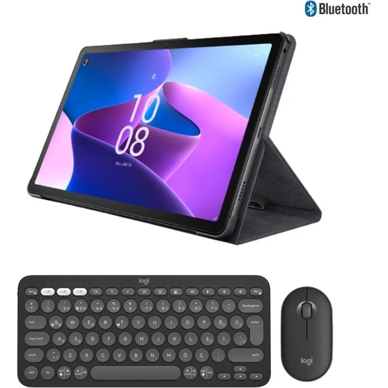 Lenovo Tab M10 Plus (3rd Gen) TB128FU 10.6 4gb + 128GB Wifi + Bluetooth Tablet ZAAS0033TR + Logitech Pebble 2 Kablosuz Klavye Mouse Seti Grafit