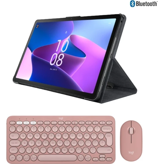 Lenovo Tab M10 Plus (3rd Gen) TB128FU 10.6 4gb + 128GB Wifi + Bluetooth Tablet ZAAS0033TR + Logitech Pebble 2 Kablosuz Klavye Mouse Seti Pembe