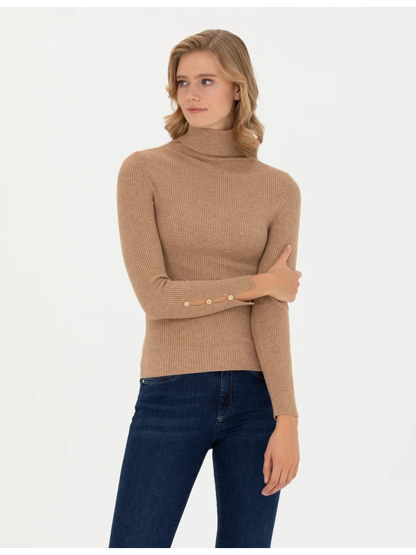 Pierre Cardin Kadın Balıkçı Yaka Bej Ex. Slim Fit Kazak 50276230-VR011