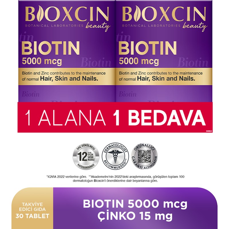 Bioxcin Biotin 5.000 Mcg 30 Tablet - Biotin + Çinko 15 Mg Saç Ve Tırnak Vitamini 2'li Avantaj Paket