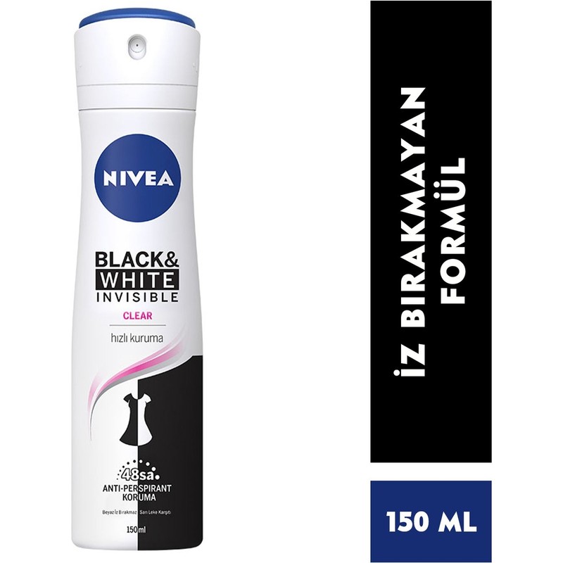Nivea Kadın Sprey Deodorant Invisible Black&White Clear 150 ml x3 Adet,48 Saat Anti-perspirant Koruma