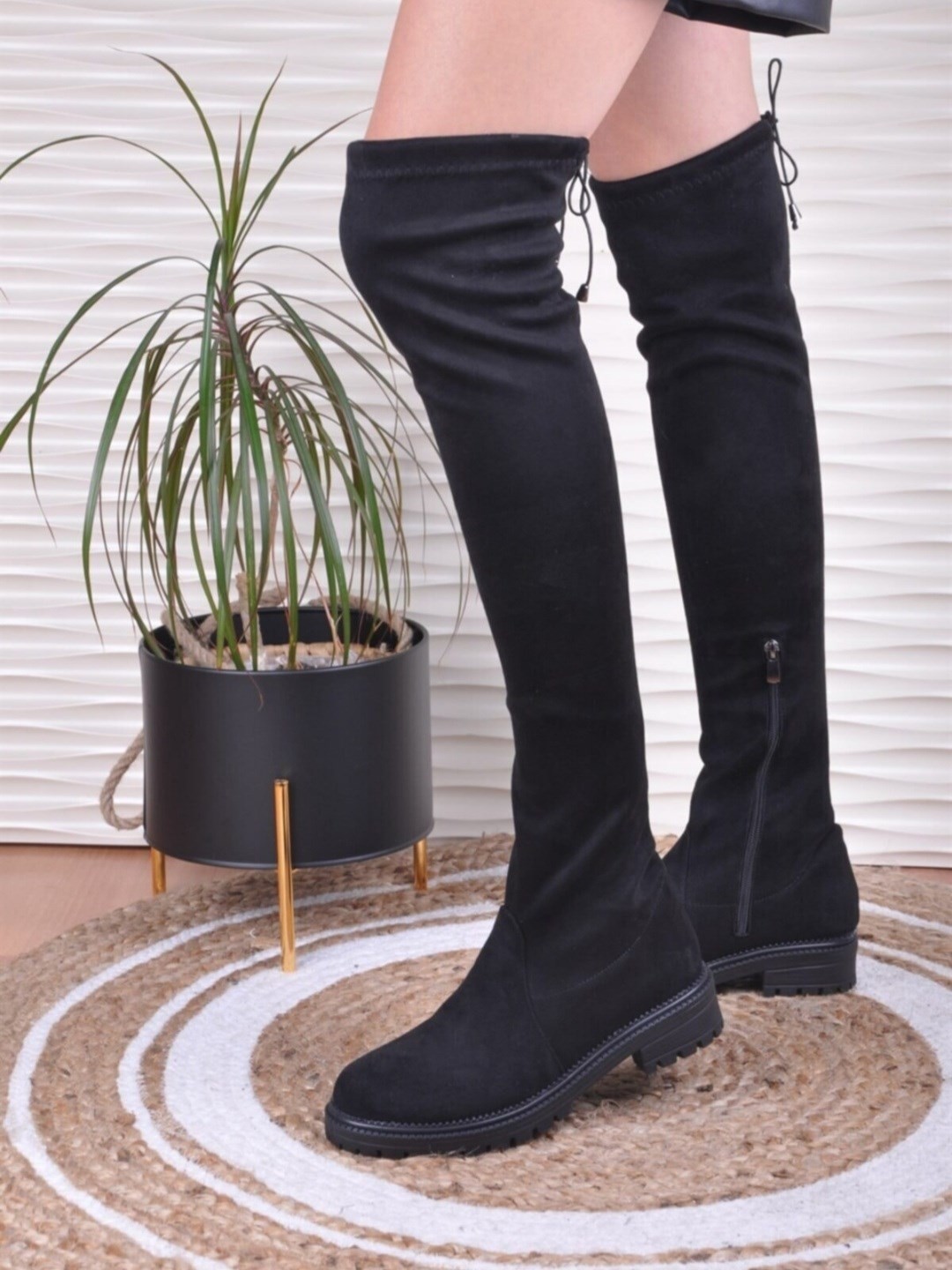 İmershoes Imershoes Siyah Kadın Çizme Diz Üstü Streç Çorap Fermuarlı KadınBot görsel 5