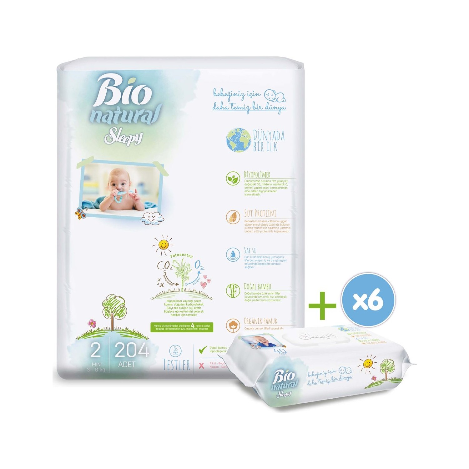 Sleepy Bio Natural Bebek Bezi 2 Numara Mini 204�LÜ + 6X40 Fiyatı