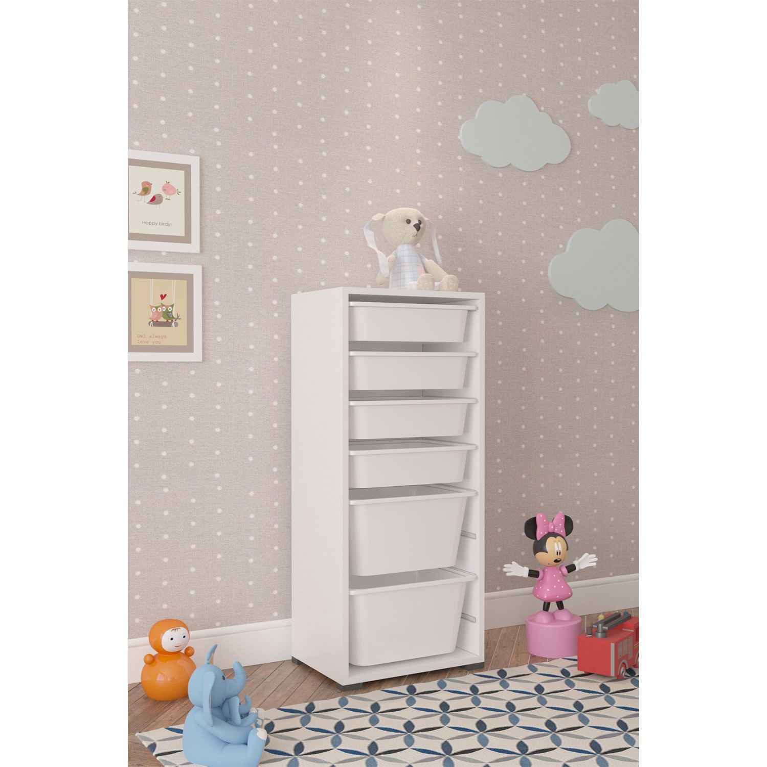 Pratico 2 Büyük 4 Küçük Beyaz Sepetli Oyuncak Dolabı Fiyatı