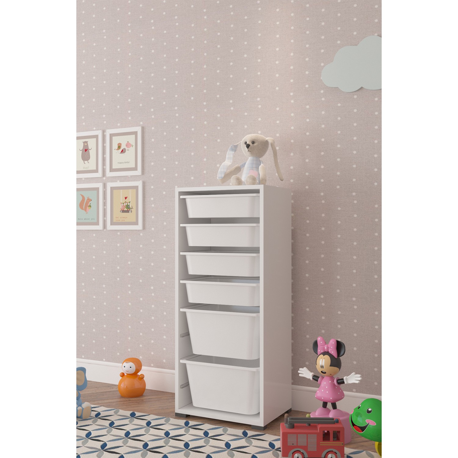 Pratico 2 Büyük 4 Küçük Beyaz Sepetli Oyuncak Dolabı Fiyatı