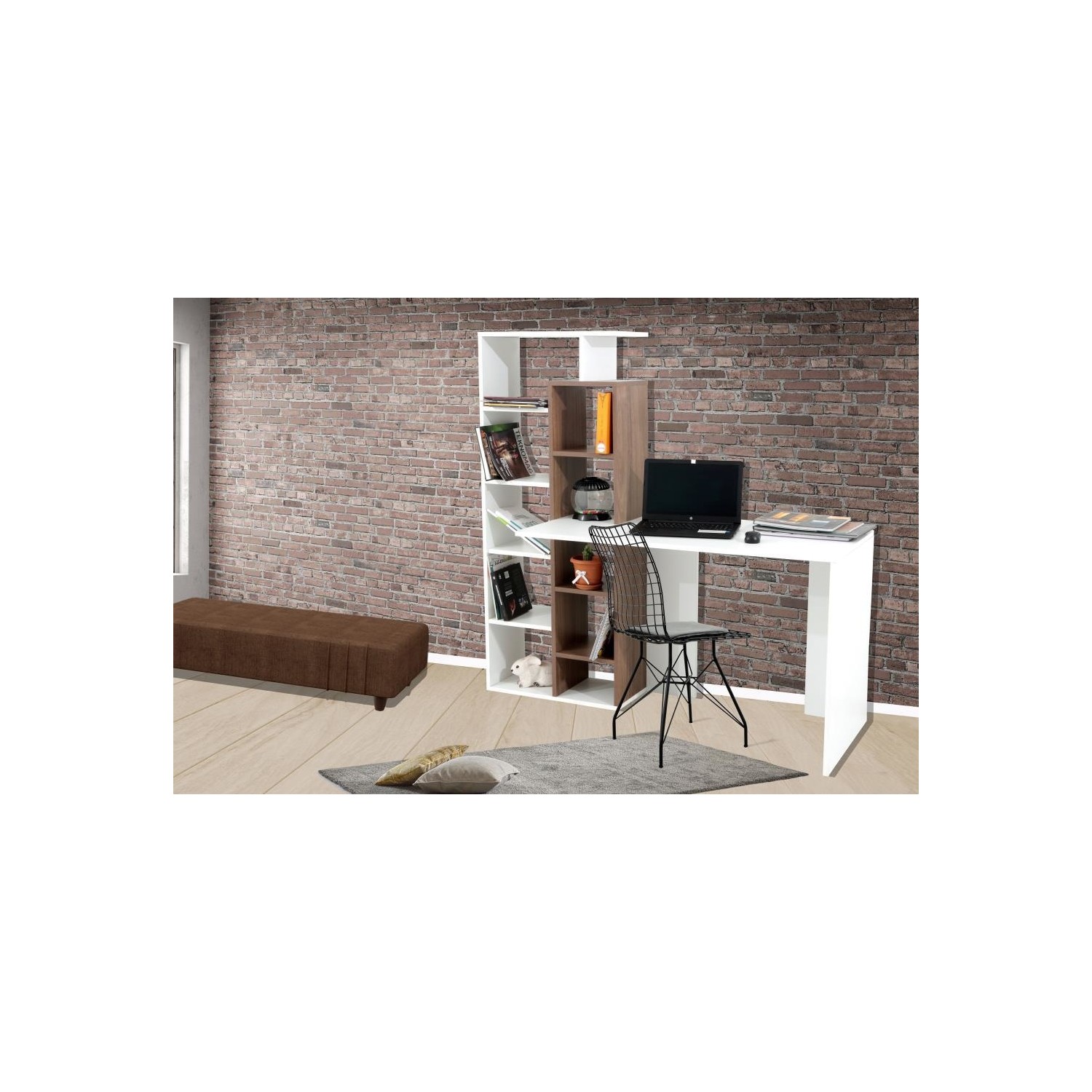 Chic Life Poly Kitaplıklı Çalışma Masası Ceviz Beyaz Fiyatı