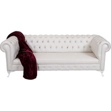 3A Mobilya White Leather Chesterfield - Beyaz