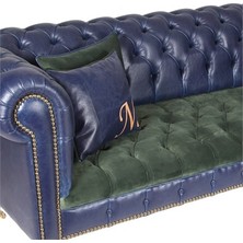 A Mobilya Dark Blue Green Leather Chesterfield