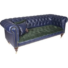 A Mobilya Dark Blue Green Leather Chesterfield