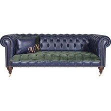 A Mobilya Dark Blue Green Leather Chesterfield