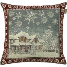 Belıeve Karlı Ev Goblen Kırlent 45*45 cm