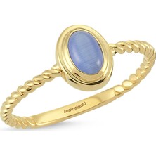 Sembol Gold Opal Mavi Altın Yüzük 14K Burgu Tasarım