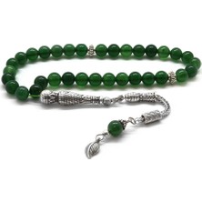 Gül Endam Kararmaz Metal Püsküllü Küre Kesim Yeşil Akik Doğaltaş Tesbih