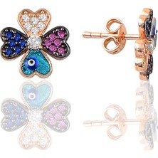 Söğütlü Silver Gümüş Rose Mineli Yonca Modeli Üçlü Set