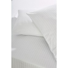 Komfort Home Çizgili Beyaz Pamuk Saten Çift Kişilik Çarşaf Seti