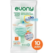 EVONY Yumuşak Elastik Kulaklı 3 Katlı Cerrahi Maske 10'lu x 2