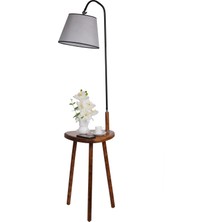 Lumexx Demet Sehbalı Ahşap Lambader Ceviz Pramit Hasır Gri Abajurlu