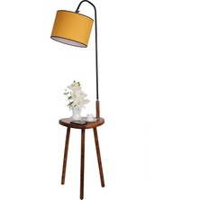 Lumexx Demet Sehbalı Ahşap Lambader Ceviz Silindir Hardal Abajurlu