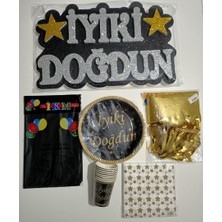 Öfn Aksesuar Gold-Siyah Köpük Straforlu Doğum Günü Seti