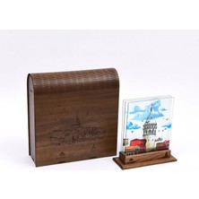 Anadolia Galata Kulesi ve Bulutlar Illüstrasyon 3 Boyutlu Dekoratif Cam Pano