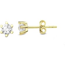 Lilarote 6 Tırnaklı Orta Boy Tektaş Altın Küpe