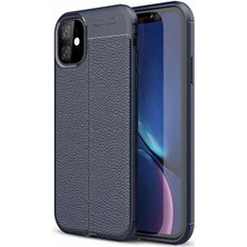 Tekno Grup Apple iPhone 11 (6.1'') Kılıf Ultra Korumalı Deri Desenli Lüx Niss Silikon Kılıf + Cam Ekran Koruyucu Lacivert