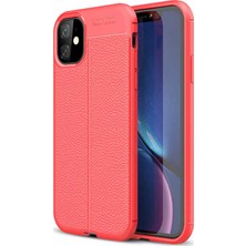 Tekno Grup Apple iPhone 11 Pro Max (6.5'') Kılıf Ultra Korumalı Deri Desenli Lüx Niss Silikon Kılıf + Cam Ekran Koruyucu Kırmızı