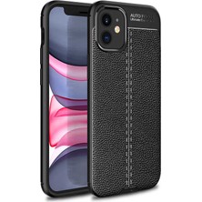 Tekno Grup Apple iPhone 12 Mini (5.4'') Kılıf Ultra Korumalı Deri Desenli Lüx Niss Silikon Kılıf + Tam Kaplayan 5d Cam Ekran Koruyucu Siyah