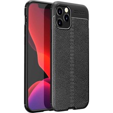 Tekno Grup Apple iPhone 12 Pro (6.1'') Kılıf Ultra Korumalı Deri Desenli Lüx Niss Silikon Kılıf + Cam Ekran Koruyucu Siyah