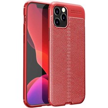 Tekno Grup Apple iPhone 12 Pro (6.1'') Kılıf Ultra Korumalı Deri Desenli Lüx Niss Silikon Kılıf + Cam Ekran Koruyucu Kırmızı