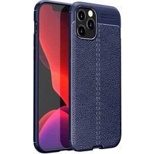 Tekno Grup Apple iPhone 12 Pro Max (6.7'') Kılıf Ultra Korumalı Deri Desenli Lüx Niss Silikon Kılıf + Cam Ekran Koruyucu Lacivert