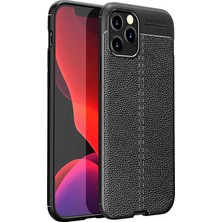 Tekno Grup Apple iPhone 12 Pro Max (6.7'') Kılıf Ultra Korumalı Deri Desenli Lüx Niss Silikon Kılıf + Tam Kaplayan 5d Cam Ekran Koruyucu Siyah