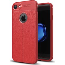 Tekno Grup Apple iPhone Se 2020 Kılıf Ultra Korumalı Deri Desenli Lüx Niss Silikon Kılıf + Cam Ekran Koruyucu Kırmızı