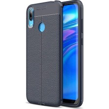 Tekno Grup Huawei Y7 2019 Kılıf Ultra Korumalı Deri Desenli Lüx Niss Silikon Kılıf + Tam Kaplayan 6d Nano Ekran Koruyucu Lacivert