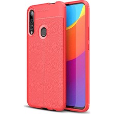 Tekno Grup Huawei Y9 Prime 2019 Kılıf Ultra Korumalı Deri Desenli Lüx Niss Silikon Kılıf Kırmızı