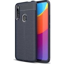 Tekno Grup Huawei Y9 Prime 2019 Kılıf Ultra Korumalı Deri Desenli Lüx Niss Silikon Kılıf + Tam Kaplayan 5d Cam Ekran Koruyucu Lacivert