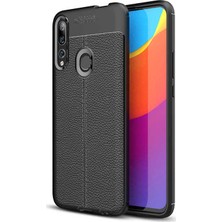 Tekno Grup Huawei Y9 Prime 2019 Kılıf Ultra Korumalı Deri Desenli Lüx Niss Silikon Kılıf + Tam Kaplayan 5d Cam Ekran Koruyucu Siyah