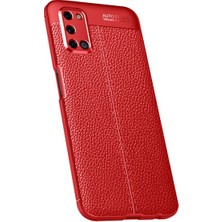 Tekno Grup Oppo A52 / A72 / A92 Kılıf Ultra Korumalı Deri Desenli Lüx Niss Silikon Kılıf + Cam Ekran Koruyucu Kırmızı