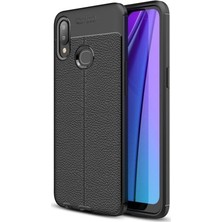 Tekno Grup Samsung Galaxy A10S Kılıf Ultra Korumalı Deri Desenli Lüx Niss Silikon Kılıf + Tam Kaplayan 6d Nano Ekran Koruyucu Siyah