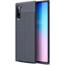 Tekno Grup Samsung Galaxy Note 10 Kılıf Ultra Korumalı Deri Desenli Lüx Niss Silikon Kılıf + Tam Kaplayan 6d Polymer Nano Ekran Koruyucu Lacivert