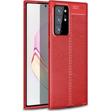 Tekno Grup Samsung Galaxy Note 20 Ultra Kılıf Ultra Korumalı Deri Desenli Lüx Niss Silikon Kılıf + Tam Kaplayan 6d Polymer Nano Ekran Koruyucu Kırmızı