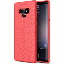 Tekno Grup Samsung Galaxy Note 9 Kılıf Ultra Korumalı Deri Desenli Lüx Niss Silikon Kılıf + Tam Kaplayan 3D Cam Ekran Koruyucu Kırmızı