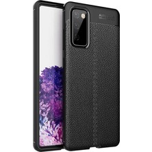 Tekno Grup Samsung Galaxy S20 Fe Kılıf Ultra Korumalı Deri Desenli Lüx Niss Silikon Kılıf + Tam Kaplayan 6d Nano Ekran Koruyucu Siyah