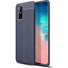 Tekno Grup Samsung Galaxy S20 Plus Kılıf Ultra Korumalı Deri Desenli Lüx Niss Silikon Kılıf + Tam Kaplayan 3D Cam Ekran Koruyucu Lacivert
