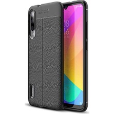 Tekno Grup Xiaomi Mi 9 Lite Kılıf Ultra Korumalı Deri Desenli Lüx Niss Silikon Kılıf + Tam Kaplayan 6d Nano Ekran Koruyucu Siyah
