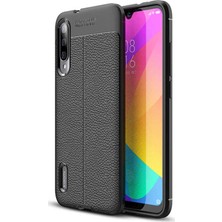 Tekno Grup Xiaomi Mi A3 Kılıf Ultra Korumalı Deri Desenli Lüx Niss Silikon Kılıf + Tam Kaplayan 6d Nano Ekran Koruyucu Siyah