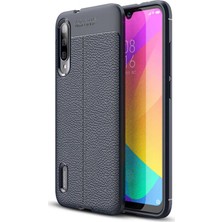 Tekno Grup Xiaomi Mi A3 Kılıf Ultra Korumalı Deri Desenli Lüx Niss Silikon Kılıf + Tam Kaplayan 6d Nano Ekran Koruyucu Lacivert