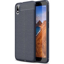 Tekno Grup Xiaomi Redmi 7A Kılıf Ultra Korumalı Deri Desenli Lüx Niss Silikon Kılıf + Tam Kaplayan 5d Cam Ekran Koruyucu Lacivert